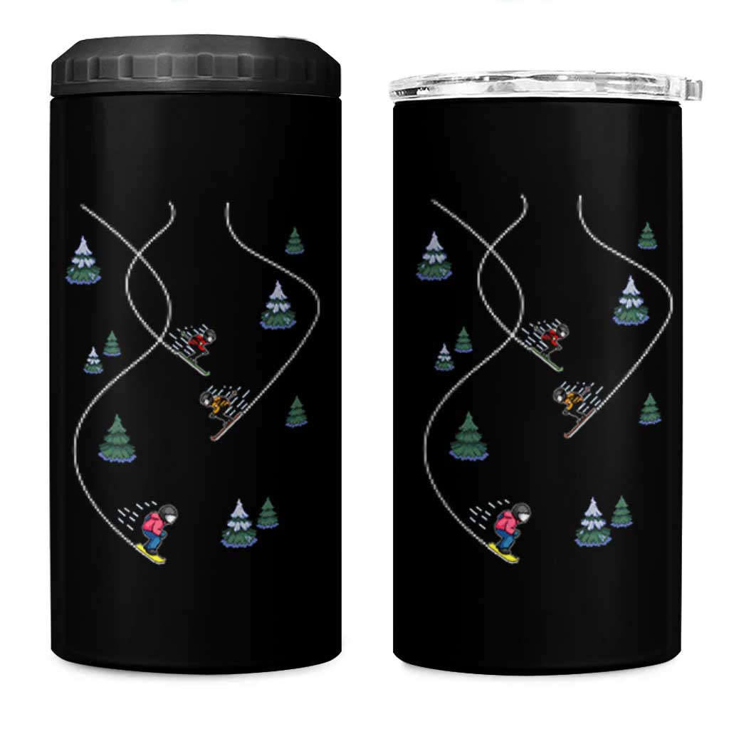 Funny Pixel Ski Snowboard Winter Sport Game Lover 4 in 1 Can Cooler Tumbler - Wonder Print Shop