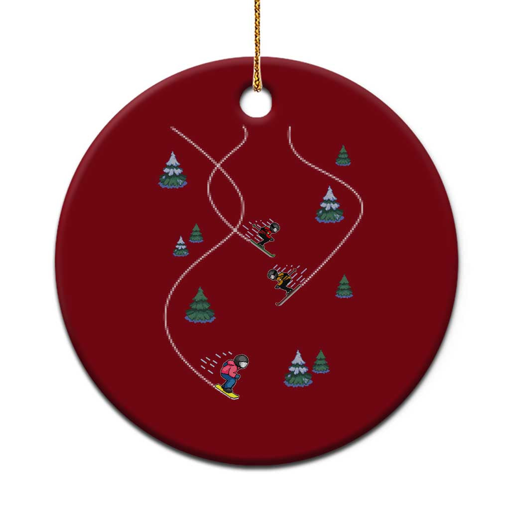 Funny Pixel Ski Snowboard Winter Sport Game Lover Ceramic Ornament - Wonder Print Shop
