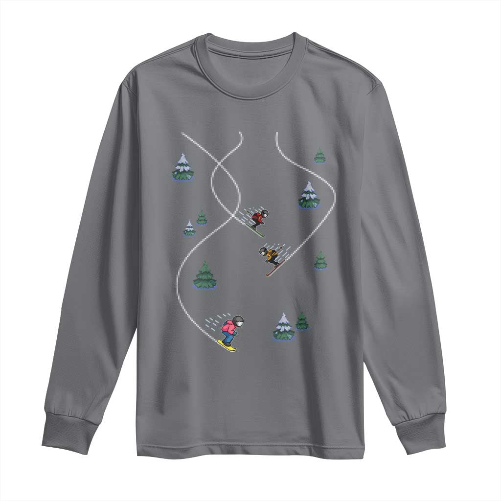 Funny Pixel Ski Snowboard Winter Sport Game Lover Long Sleeve Shirt - Wonder Print Shop