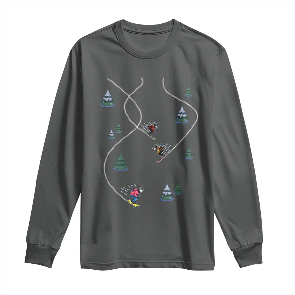 Funny Pixel Ski Snowboard Winter Sport Game Lover Long Sleeve Shirt - Wonder Print Shop