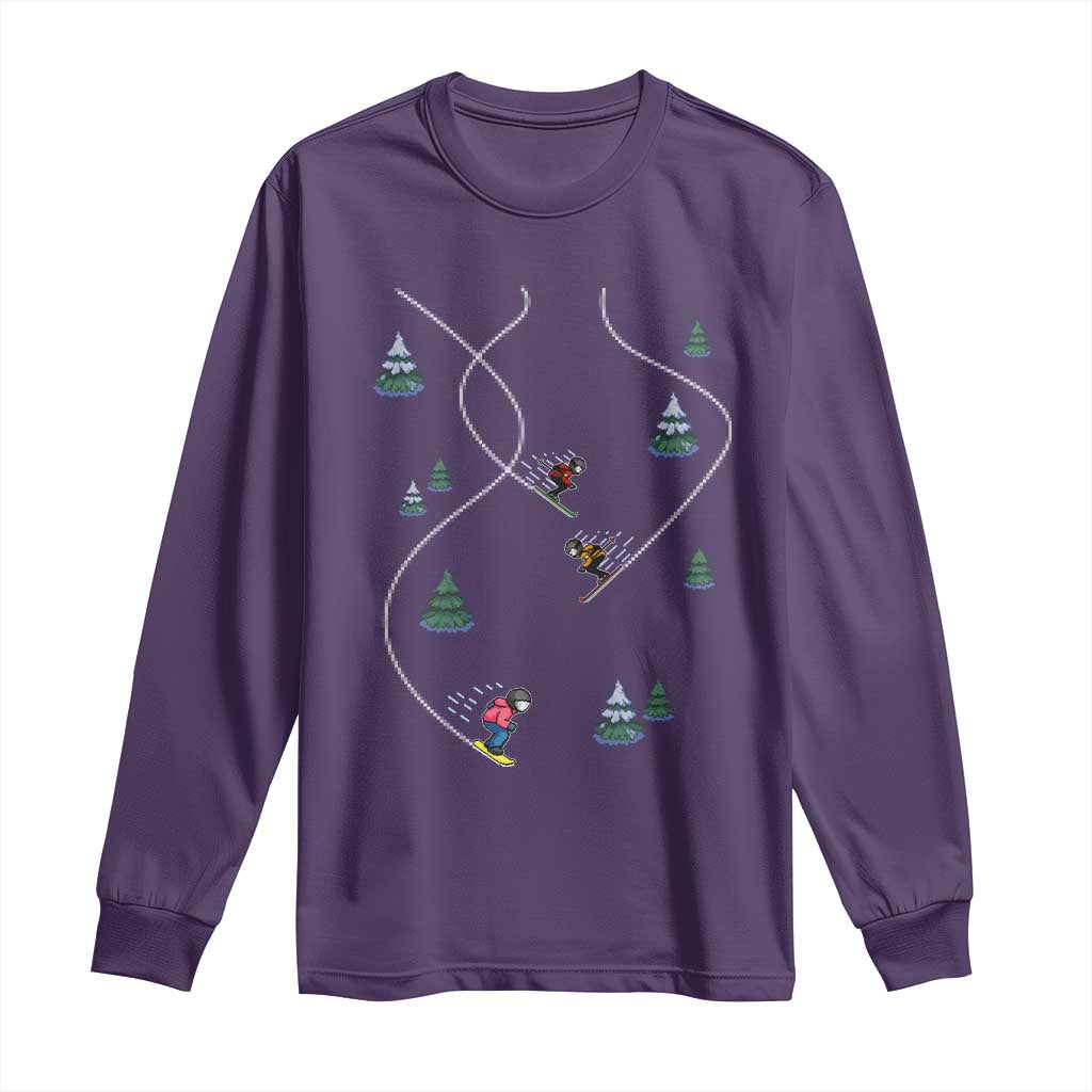 Funny Pixel Ski Snowboard Winter Sport Game Lover Long Sleeve Shirt - Wonder Print Shop