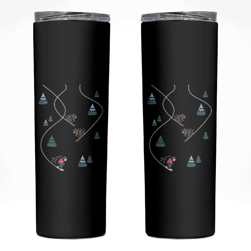 Funny Pixel Ski Snowboard Winter Sport Game Lover Skinny Tumbler - Wonder Print Shop