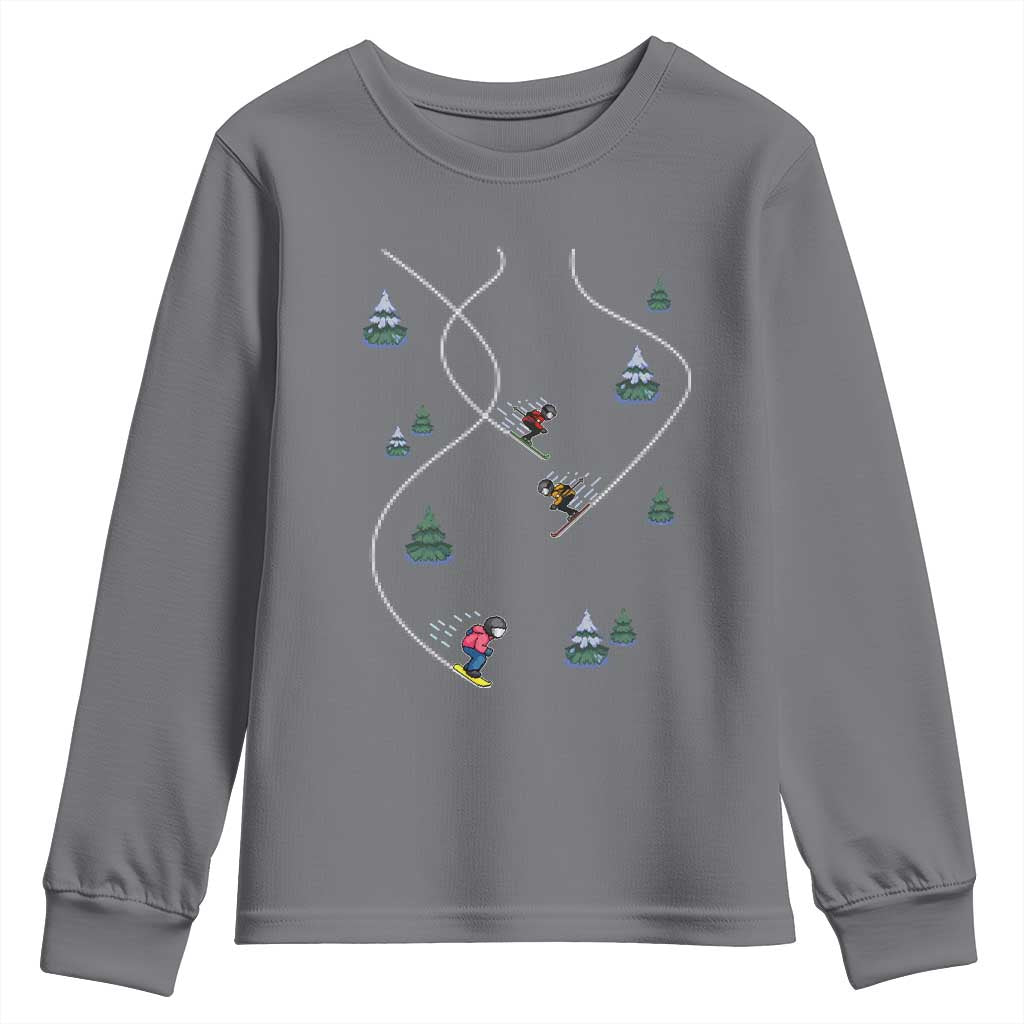 Funny Pixel Ski Snowboard Winter Sport Game Lover Youth Sweatshirt - Wonder Print Shop