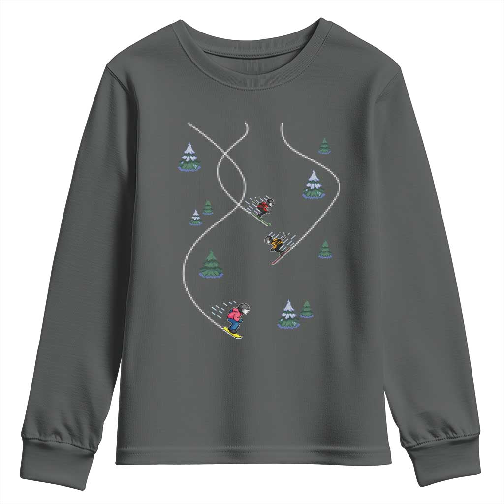 Funny Pixel Ski Snowboard Winter Sport Game Lover Youth Sweatshirt - Wonder Print Shop