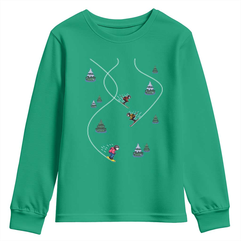 Funny Pixel Ski Snowboard Winter Sport Game Lover Youth Sweatshirt - Wonder Print Shop