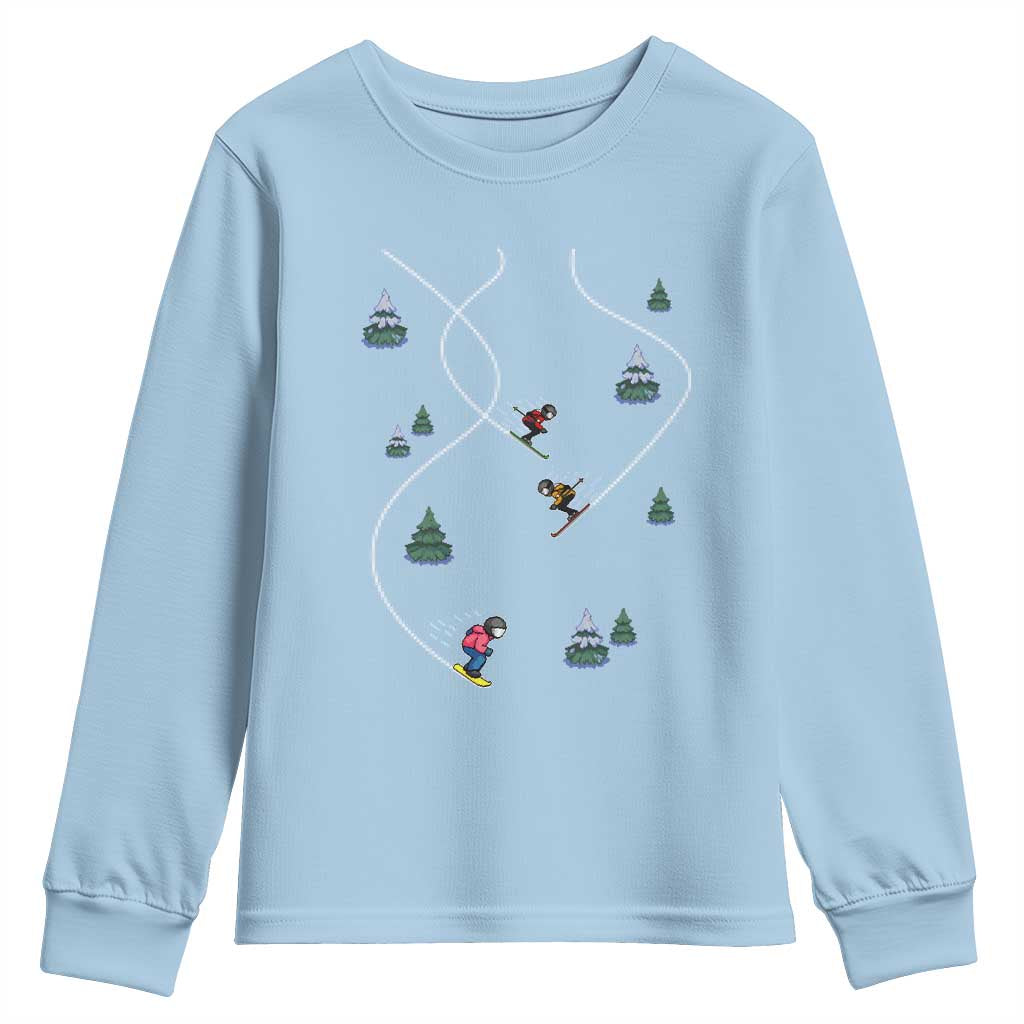 Funny Pixel Ski Snowboard Winter Sport Game Lover Youth Sweatshirt - Wonder Print Shop