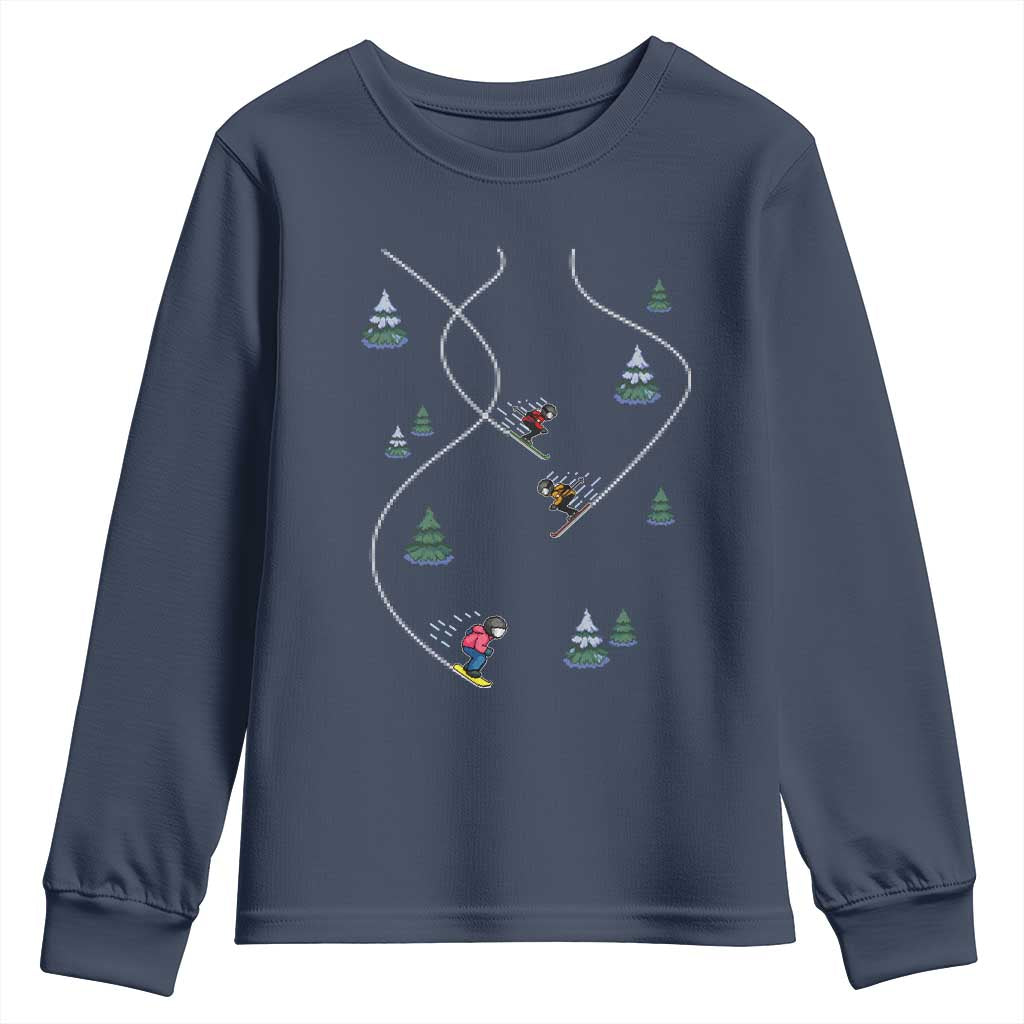 Funny Pixel Ski Snowboard Winter Sport Game Lover Youth Sweatshirt - Wonder Print Shop