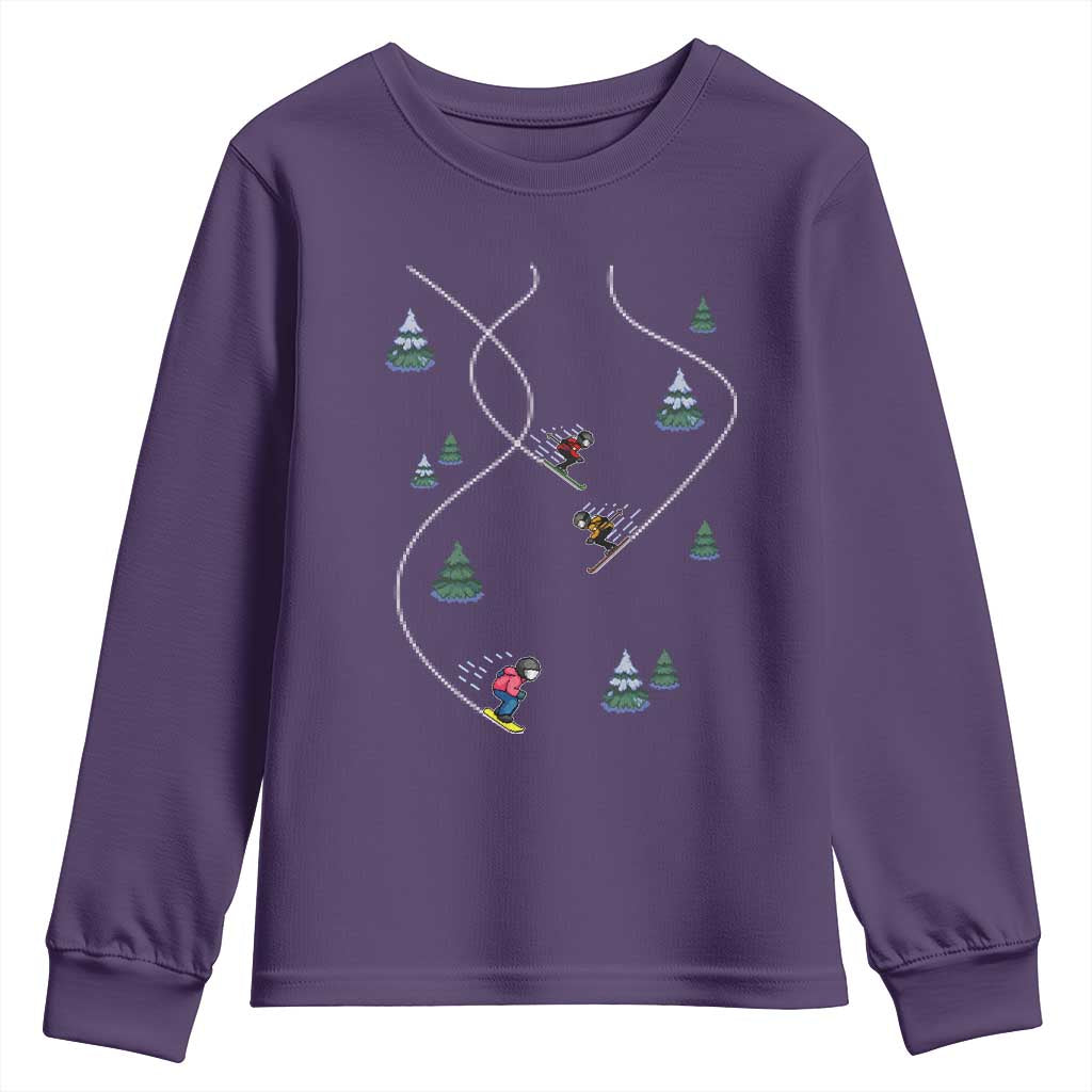 Funny Pixel Ski Snowboard Winter Sport Game Lover Youth Sweatshirt - Wonder Print Shop