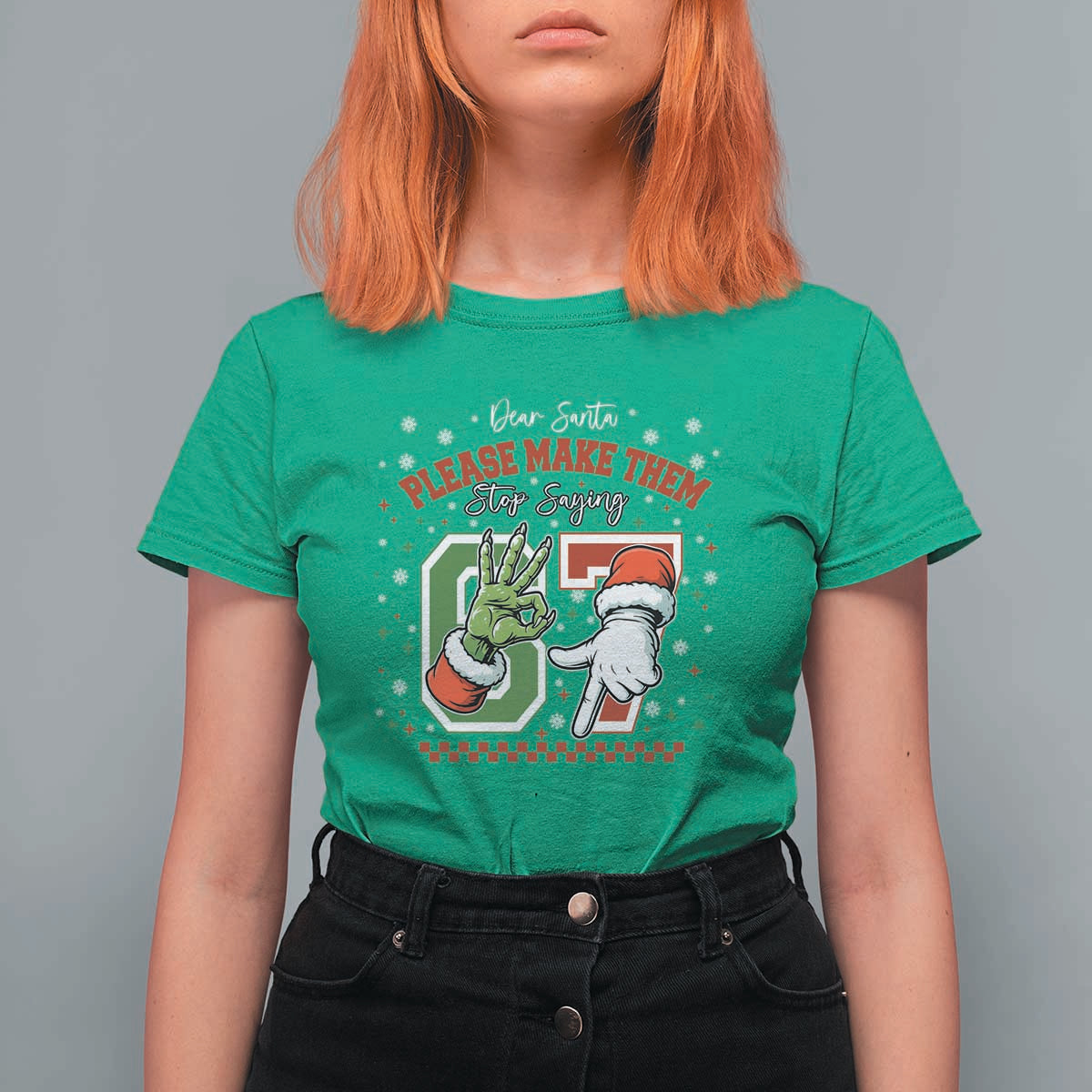 Funny Dear Santa Please Make Them Stop Saying 67 Christmas T Shirt For Women Six Seven Meme Xmas - Wonder Print Shop