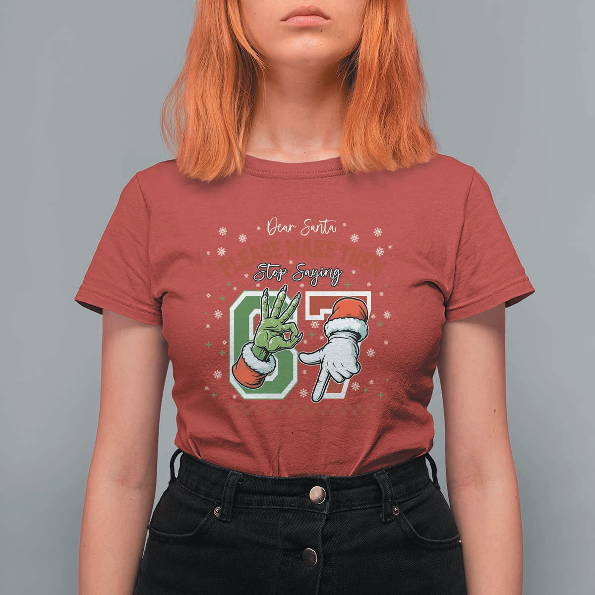 Funny Dear Santa Please Make Them Stop Saying 67 Christmas T Shirt For Women Six Seven Meme Xmas - Wonder Print Shop