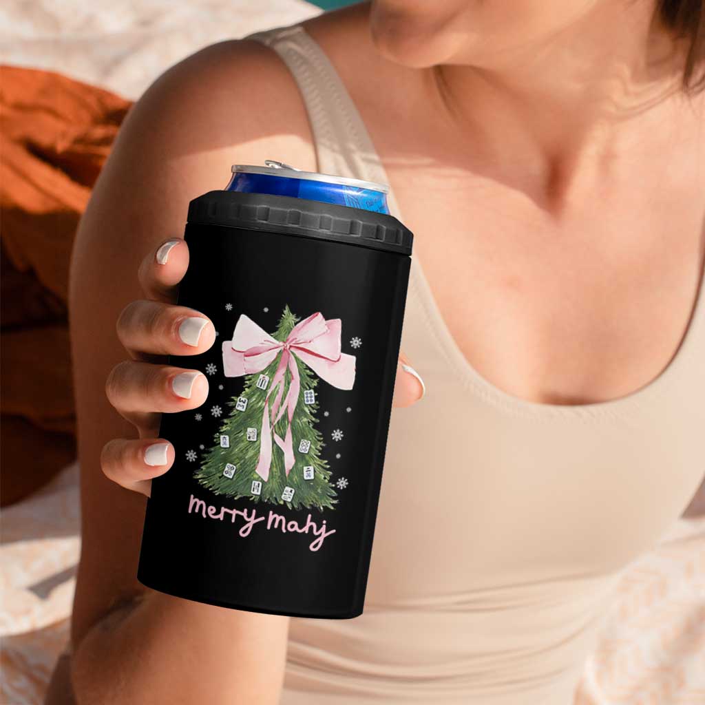 Funny Christmas Mahjong 4 in 1 Can Cooler Tumbler Merry Mahj Xmas Tree Gambling Chinese Game - Wonder Print Shop