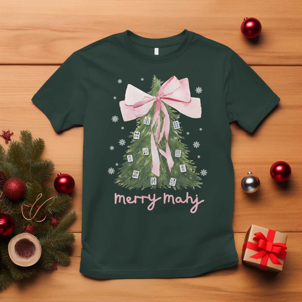 Funny Christmas Mahjong T Shirt Merry Mahj Xmas Tree Gambling Chinese Game - Wonder Print Shop