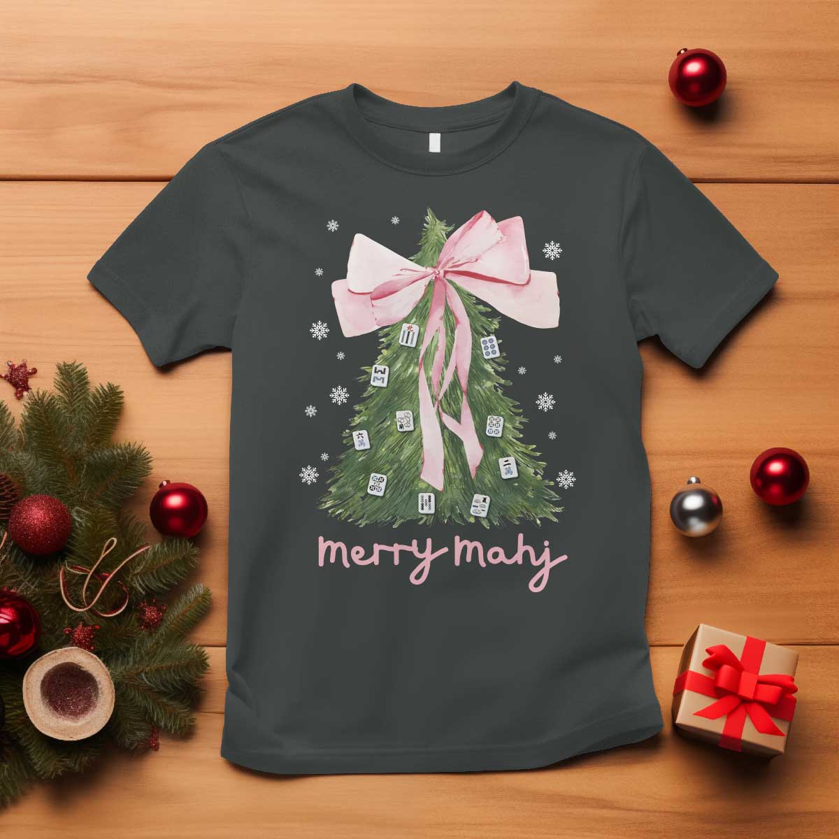 Funny Christmas Mahjong T Shirt Merry Mahj Xmas Tree Gambling Chinese Game - Wonder Print Shop