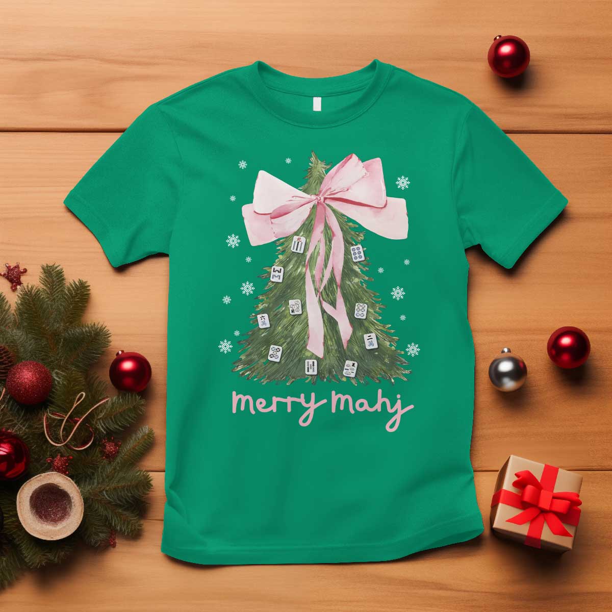 Funny Christmas Mahjong T Shirt Merry Mahj Xmas Tree Gambling Chinese Game - Wonder Print Shop