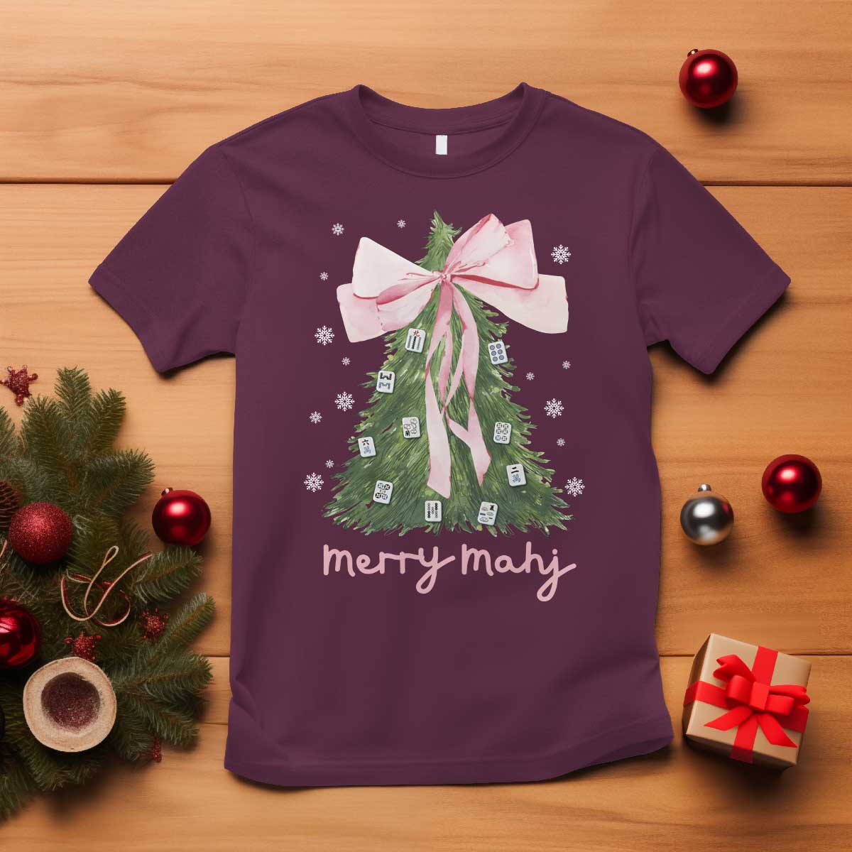 Funny Christmas Mahjong T Shirt Merry Mahj Xmas Tree Gambling Chinese Game - Wonder Print Shop
