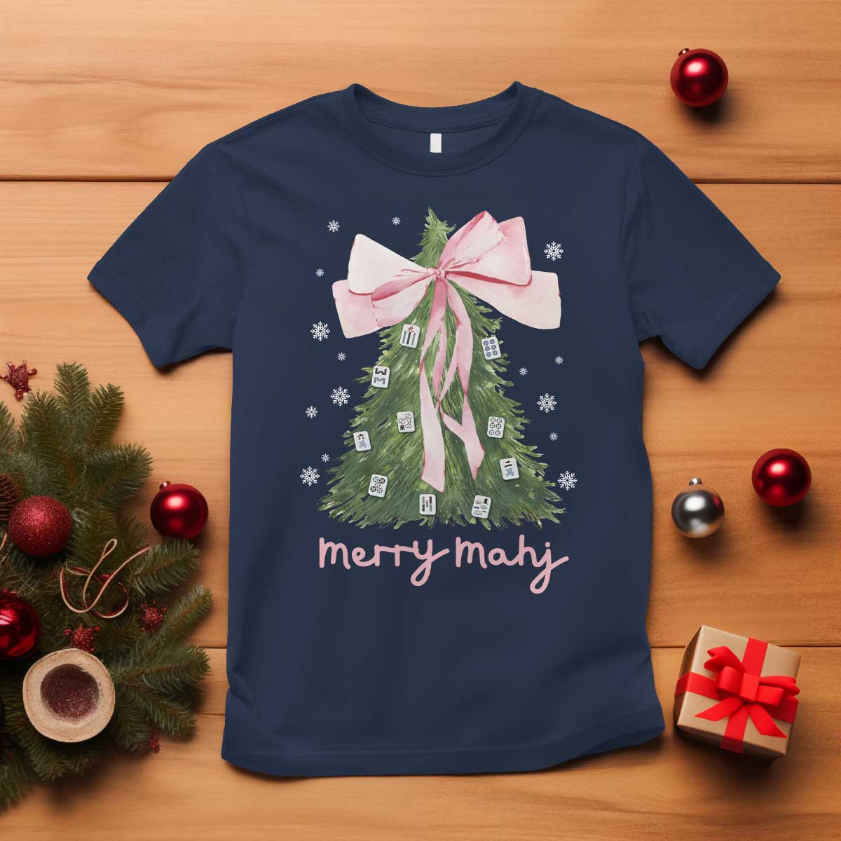 Funny Christmas Mahjong T Shirt Merry Mahj Xmas Tree Gambling Chinese Game - Wonder Print Shop