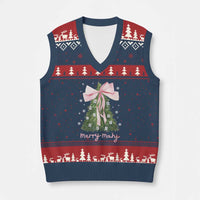 Funny Xmas Mahjong V-Neck Knit Sweater Vest Merry Mahj Xmas Tree Gambling Chinese Game - Wonder Print Shop