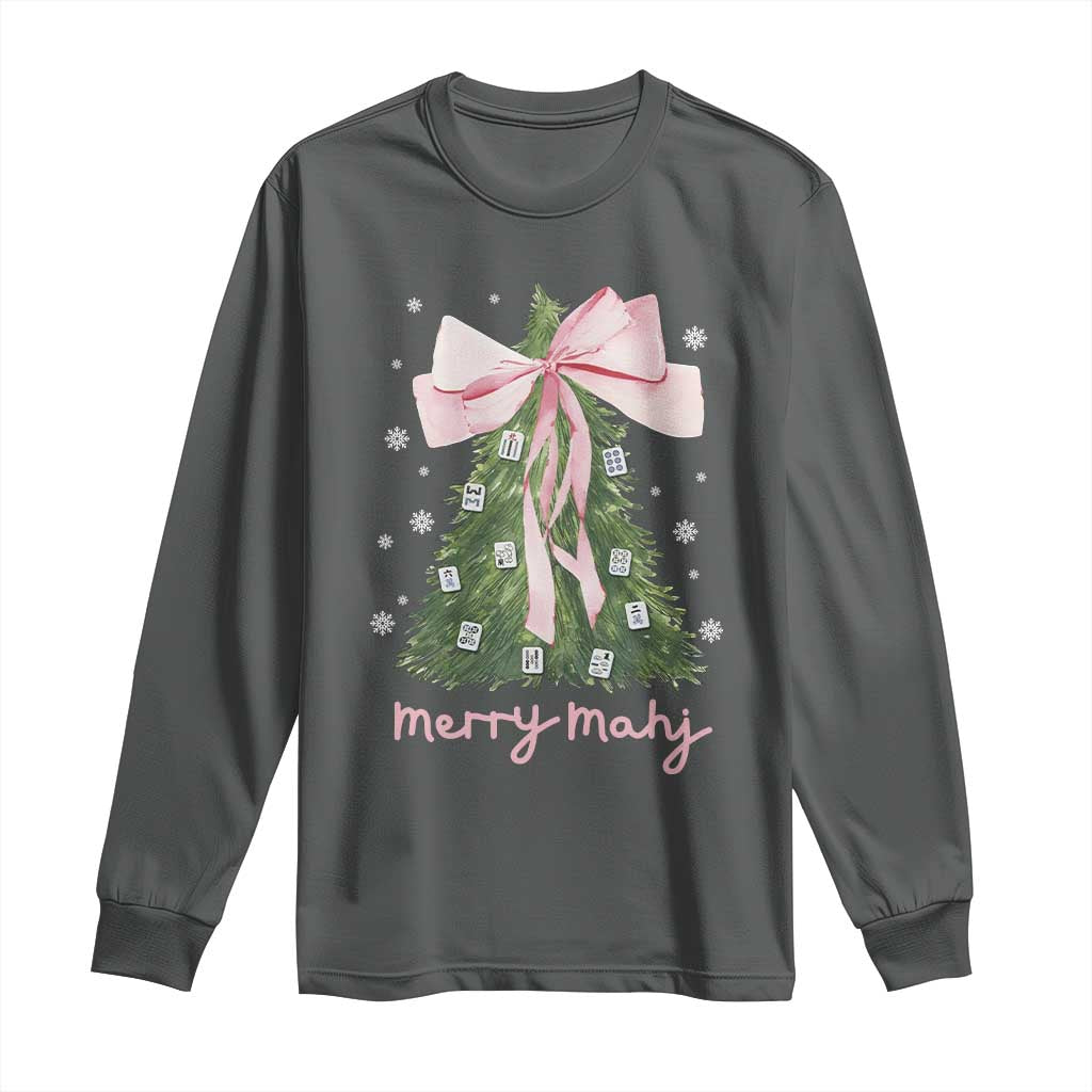 Funny Christmas Mahjong Long Sleeve Shirt Merry Mahj Xmas Tree Gambling Chinese Game - Wonder Print Shop