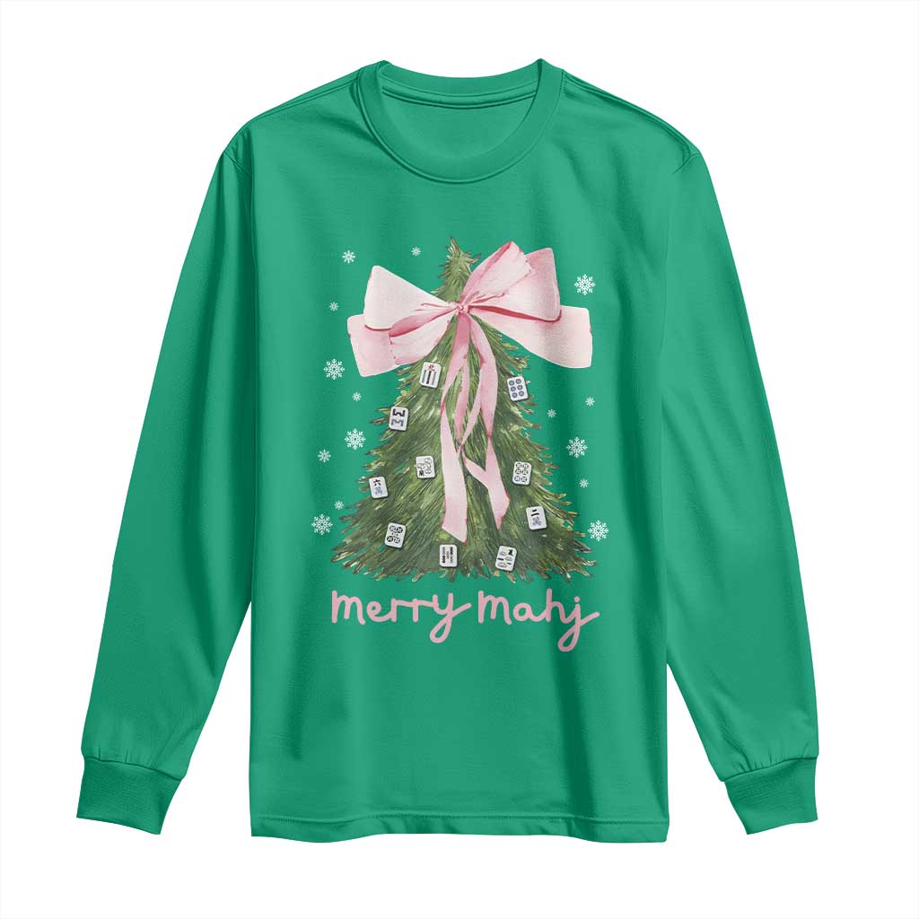 Funny Christmas Mahjong Long Sleeve Shirt Merry Mahj Xmas Tree Gambling Chinese Game - Wonder Print Shop