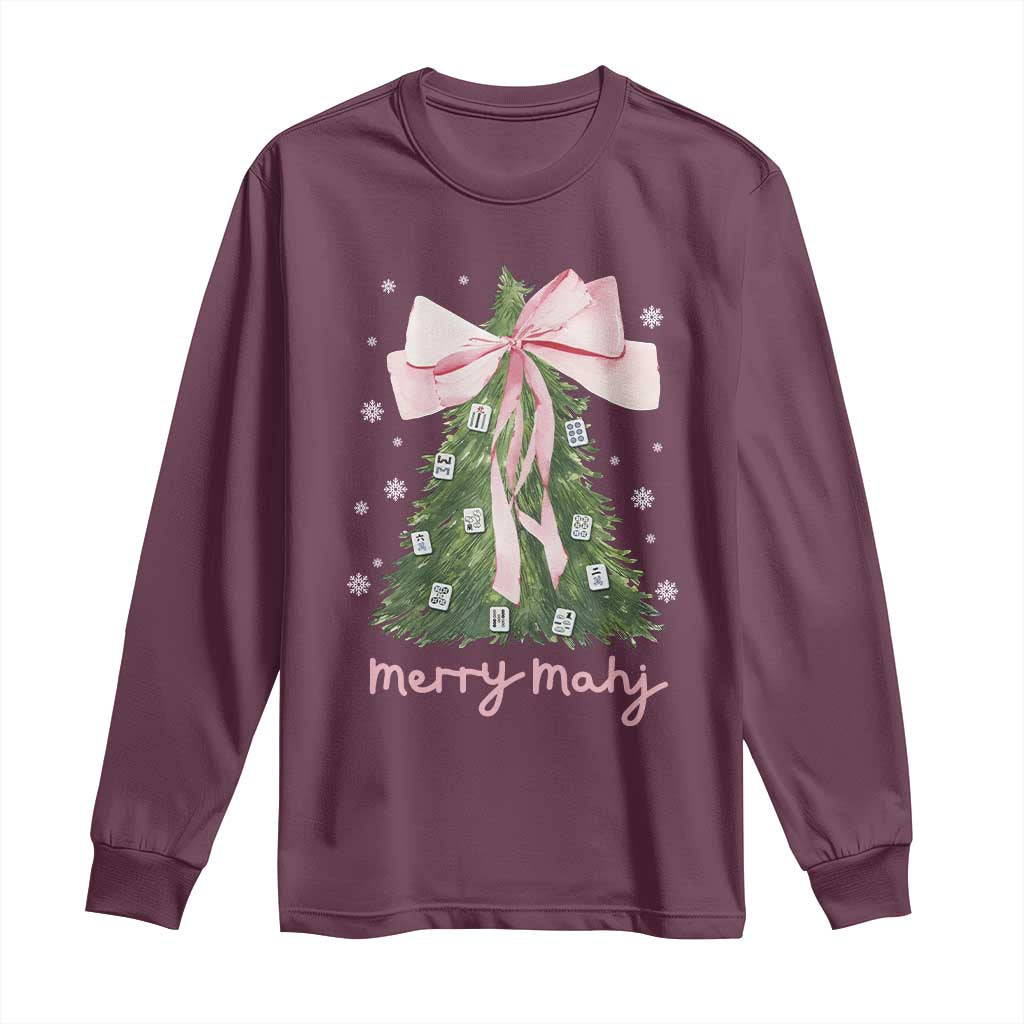 Funny Christmas Mahjong Long Sleeve Shirt Merry Mahj Xmas Tree Gambling Chinese Game - Wonder Print Shop