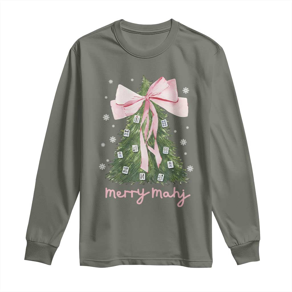 Funny Christmas Mahjong Long Sleeve Shirt Merry Mahj Xmas Tree Gambling Chinese Game - Wonder Print Shop