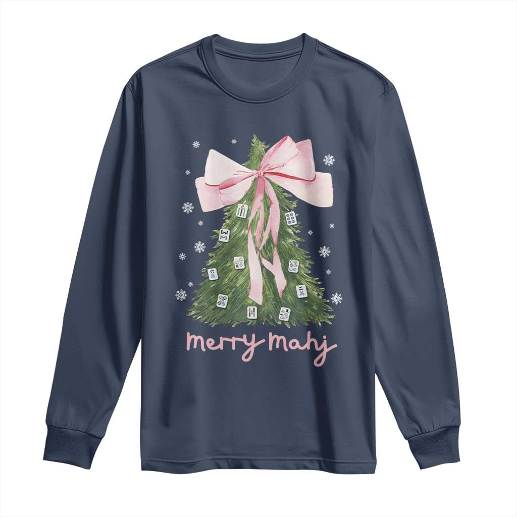 Funny Christmas Mahjong Long Sleeve Shirt Merry Mahj Xmas Tree Gambling Chinese Game - Wonder Print Shop
