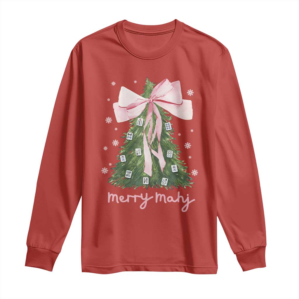 Funny Christmas Mahjong Long Sleeve Shirt Merry Mahj Xmas Tree Gambling Chinese Game - Wonder Print Shop