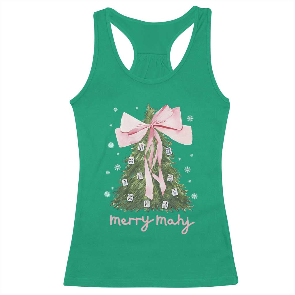 Funny Christmas Mahjong Racerback Tank Top Merry Mahj Xmas Tree Gambling Chinese Game - Wonder Print Shop