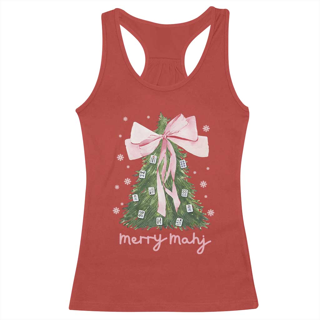 Funny Christmas Mahjong Racerback Tank Top Merry Mahj Xmas Tree Gambling Chinese Game - Wonder Print Shop