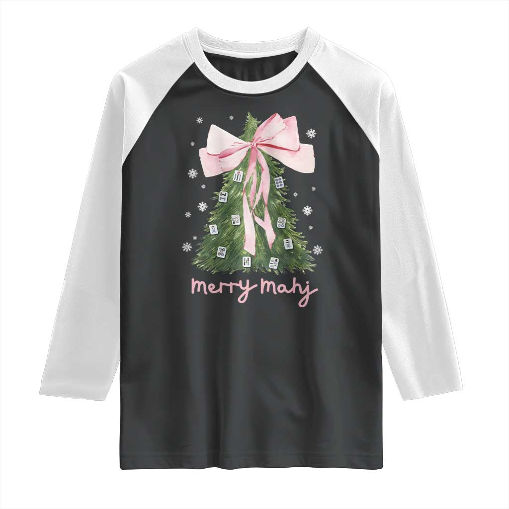 Funny Christmas Mahjong Raglan Shirt Merry Mahj Xmas Tree Gambling Chinese Game - Wonder Print Shop