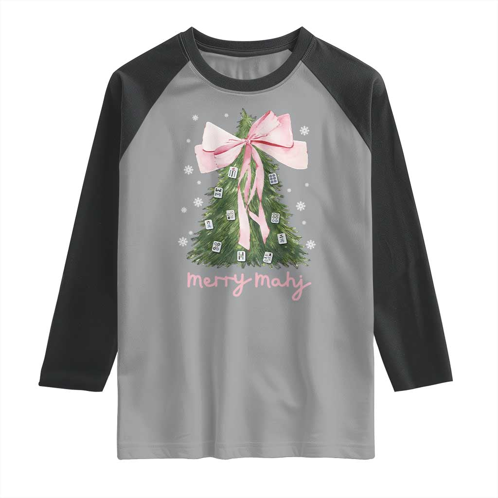 Funny Christmas Mahjong Raglan Shirt Merry Mahj Xmas Tree Gambling Chinese Game - Wonder Print Shop