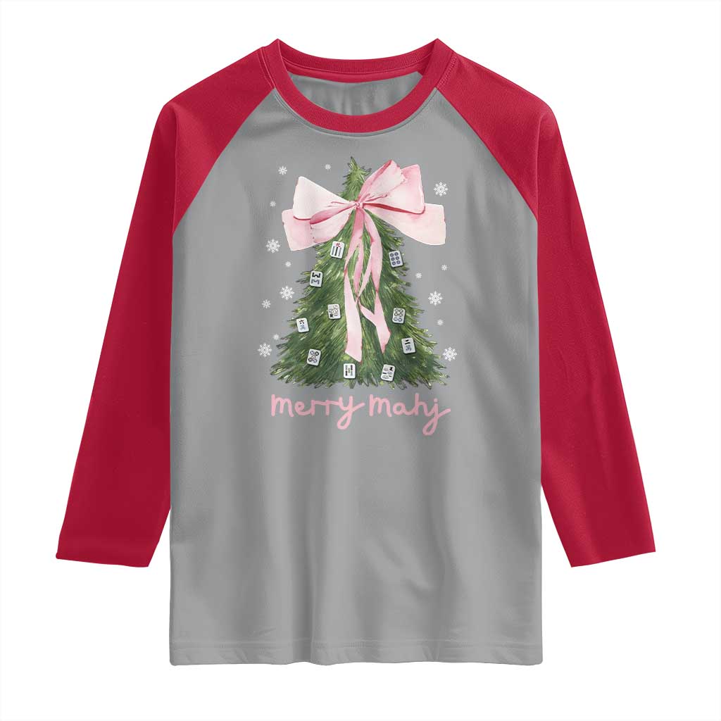 Funny Christmas Mahjong Raglan Shirt Merry Mahj Xmas Tree Gambling Chinese Game - Wonder Print Shop