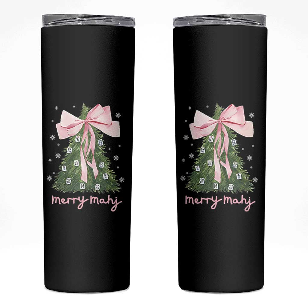 Funny Christmas Mahjong Skinny Tumbler Merry Mahj Xmas Tree Gambling Chinese Game - Wonder Print Shop