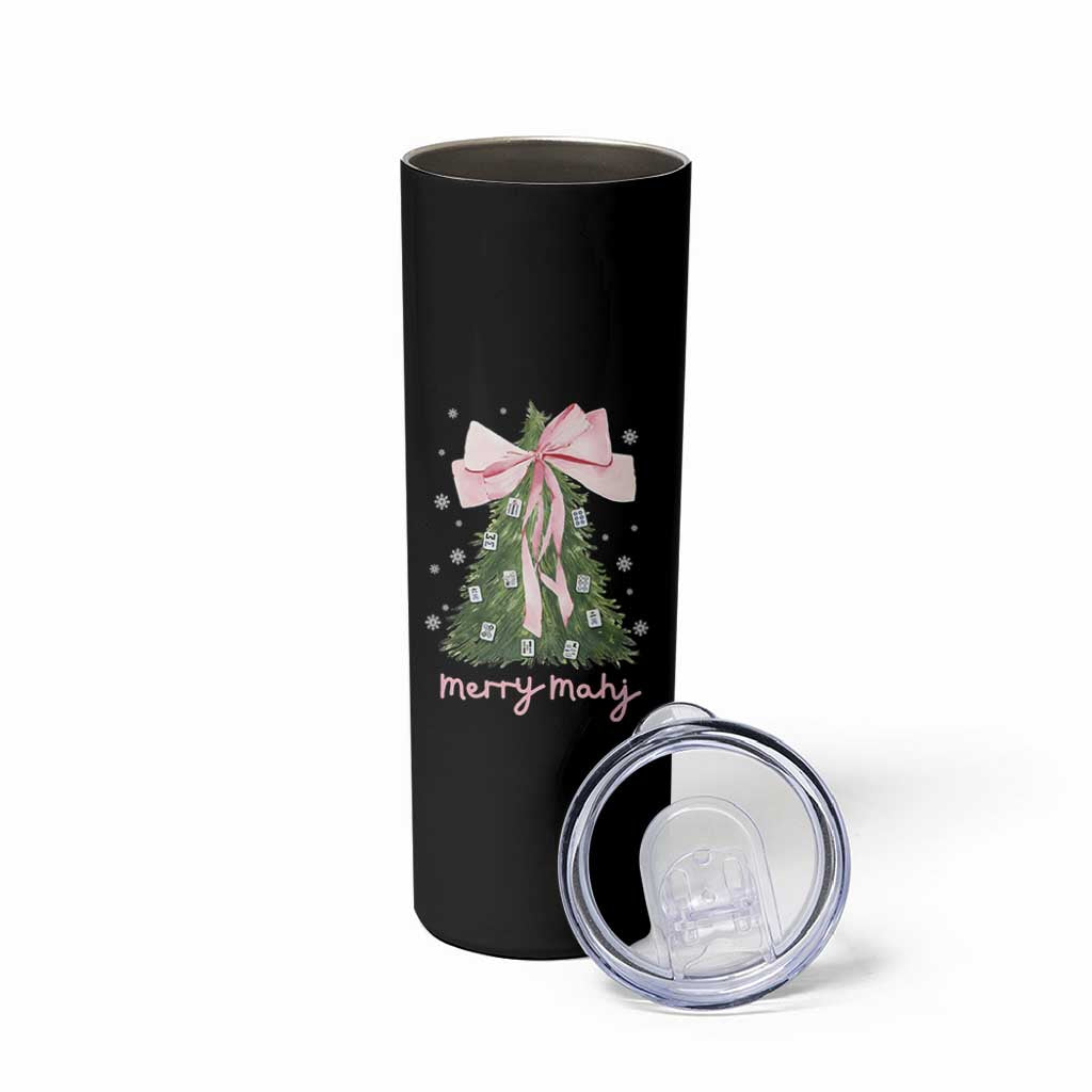 Funny Christmas Mahjong Skinny Tumbler Merry Mahj Xmas Tree Gambling Chinese Game - Wonder Print Shop