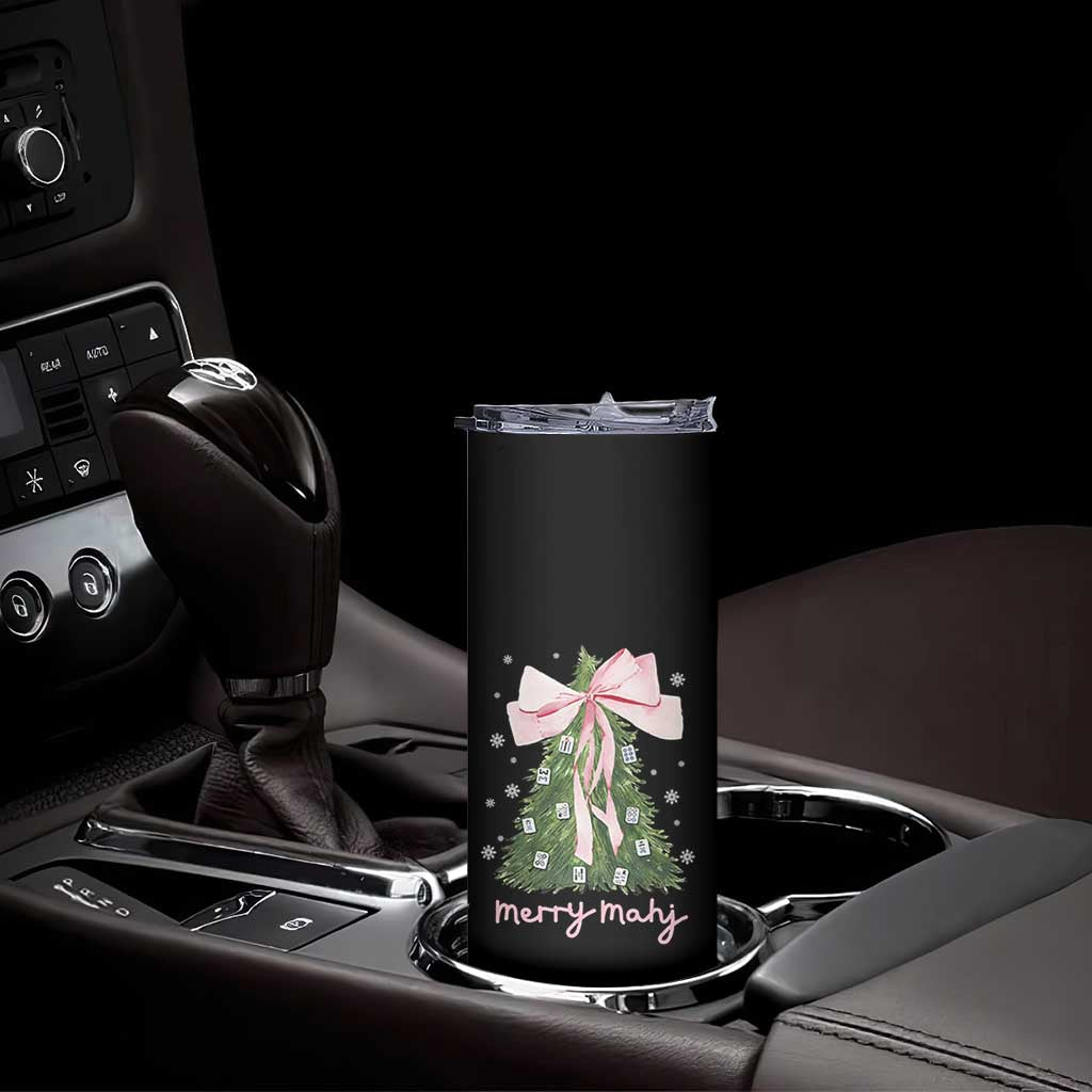 Funny Christmas Mahjong Skinny Tumbler Merry Mahj Xmas Tree Gambling Chinese Game - Wonder Print Shop