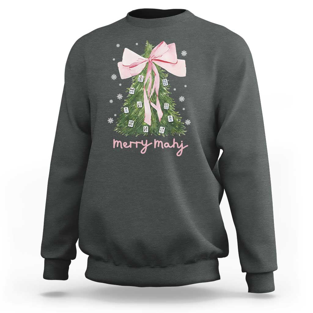 Funny Christmas Mahjong Sweatshirt Merry Mahj Xmas Tree Gambling Chinese Game - Wonder Print Shop