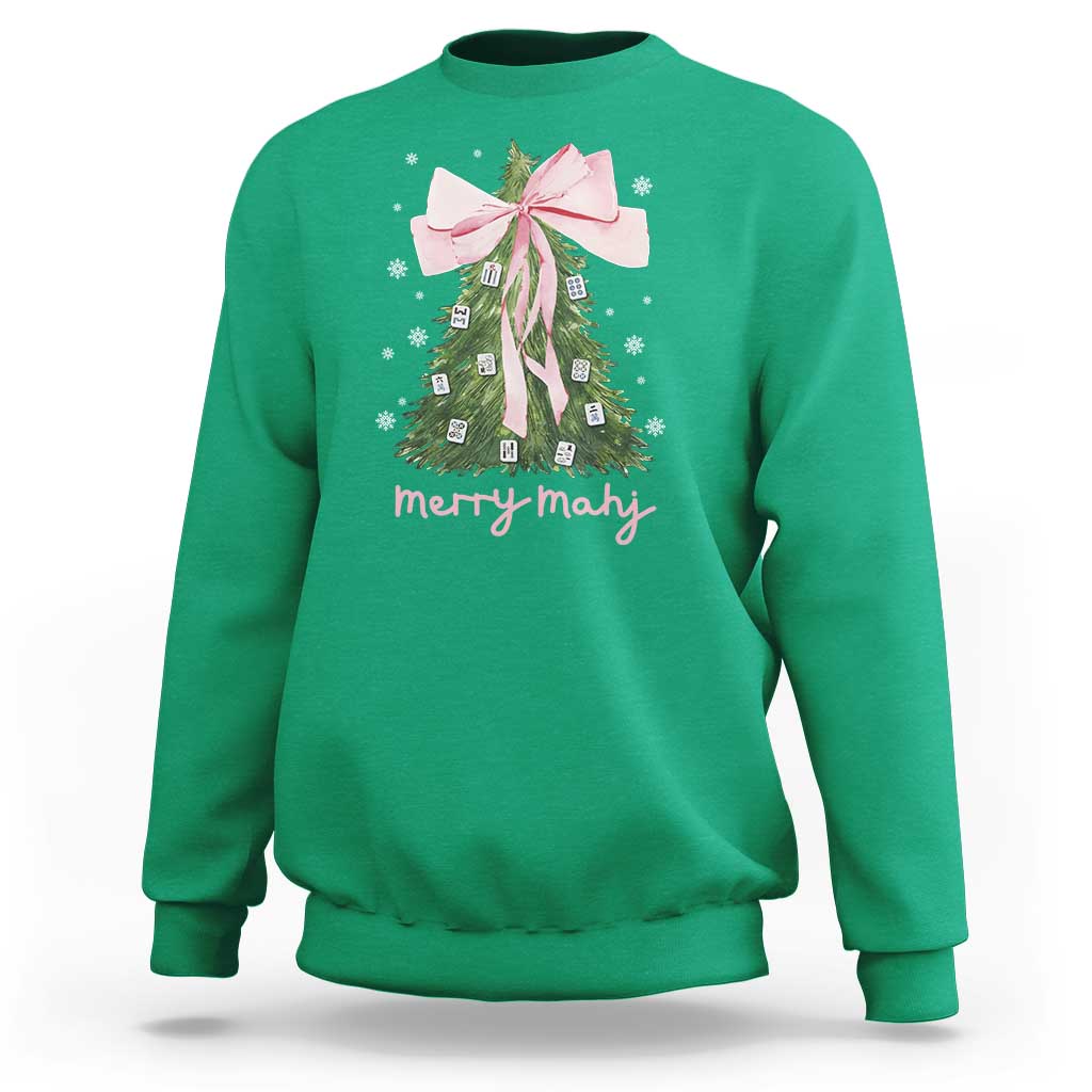 Funny Christmas Mahjong Sweatshirt Merry Mahj Xmas Tree Gambling Chinese Game - Wonder Print Shop