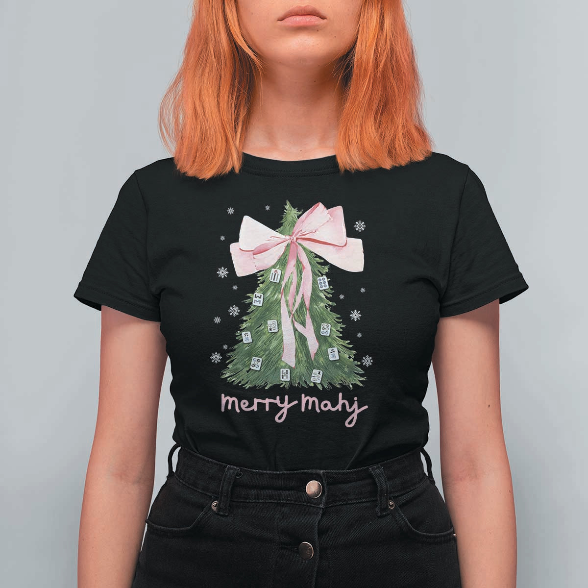 Funny Christmas Mahjong T Shirt For Women Merry Mahj Xmas Tree Gambling Chinese Game - Wonder Print Shop