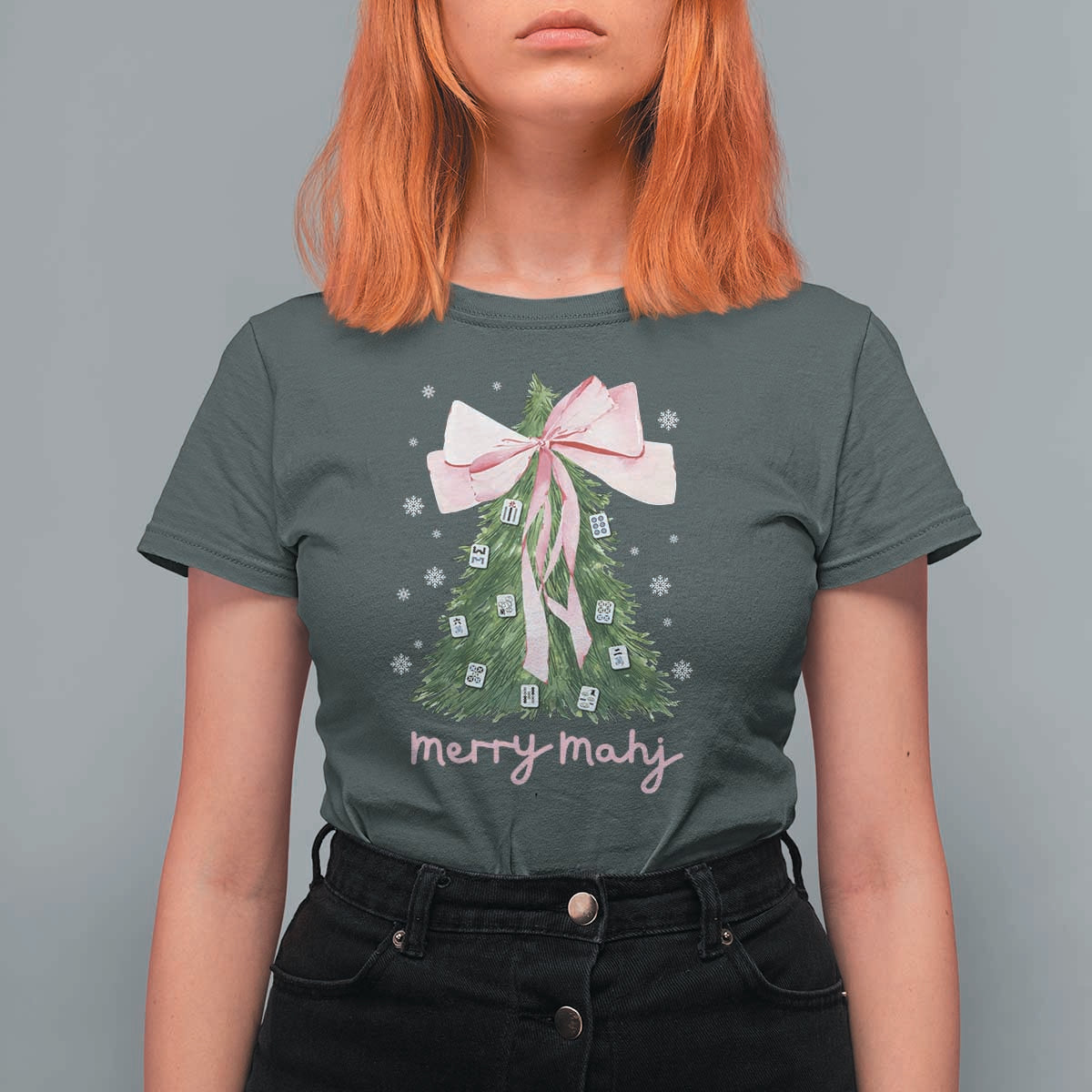 Funny Christmas Mahjong T Shirt For Women Merry Mahj Xmas Tree Gambling Chinese Game - Wonder Print Shop