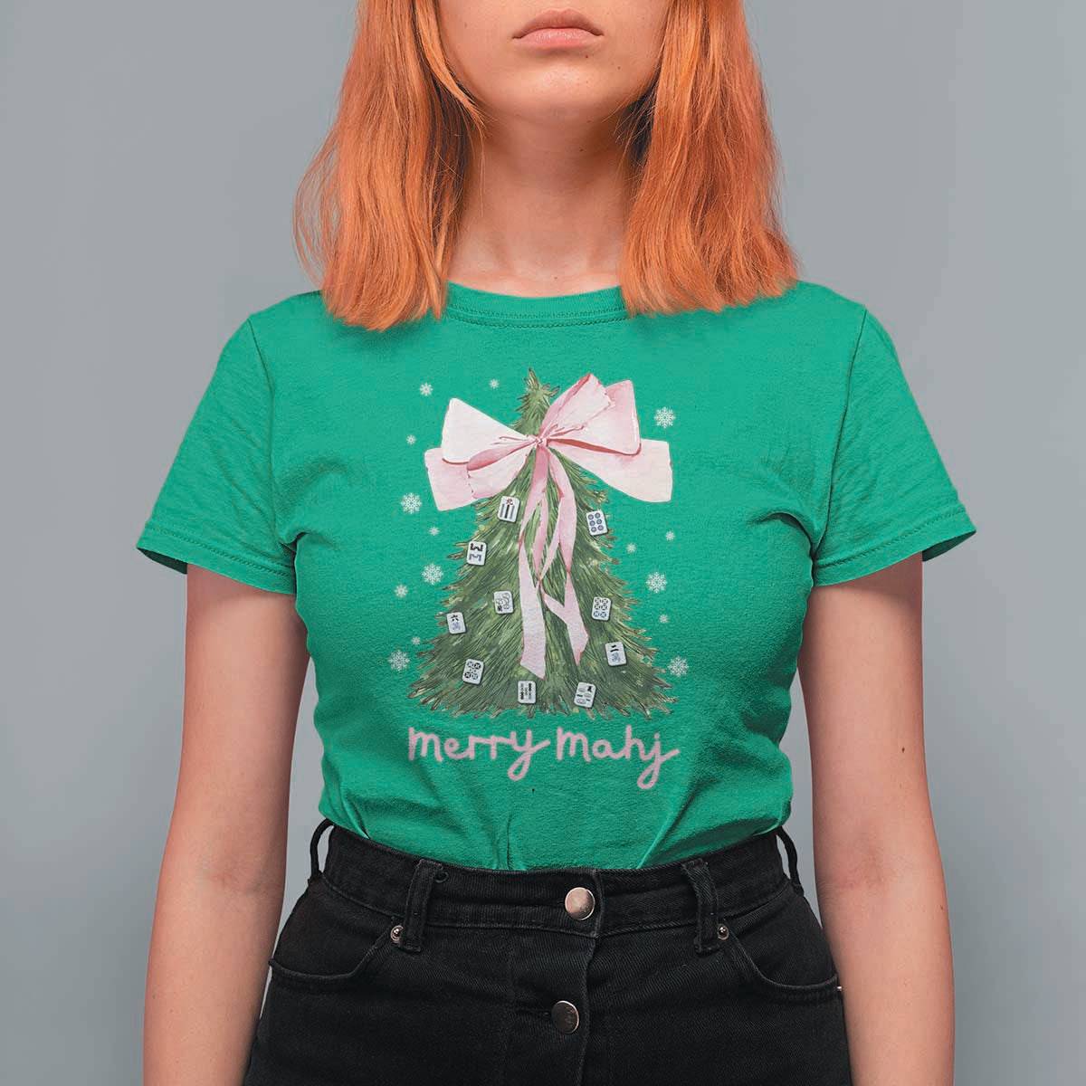 Funny Christmas Mahjong T Shirt For Women Merry Mahj Xmas Tree Gambling Chinese Game - Wonder Print Shop
