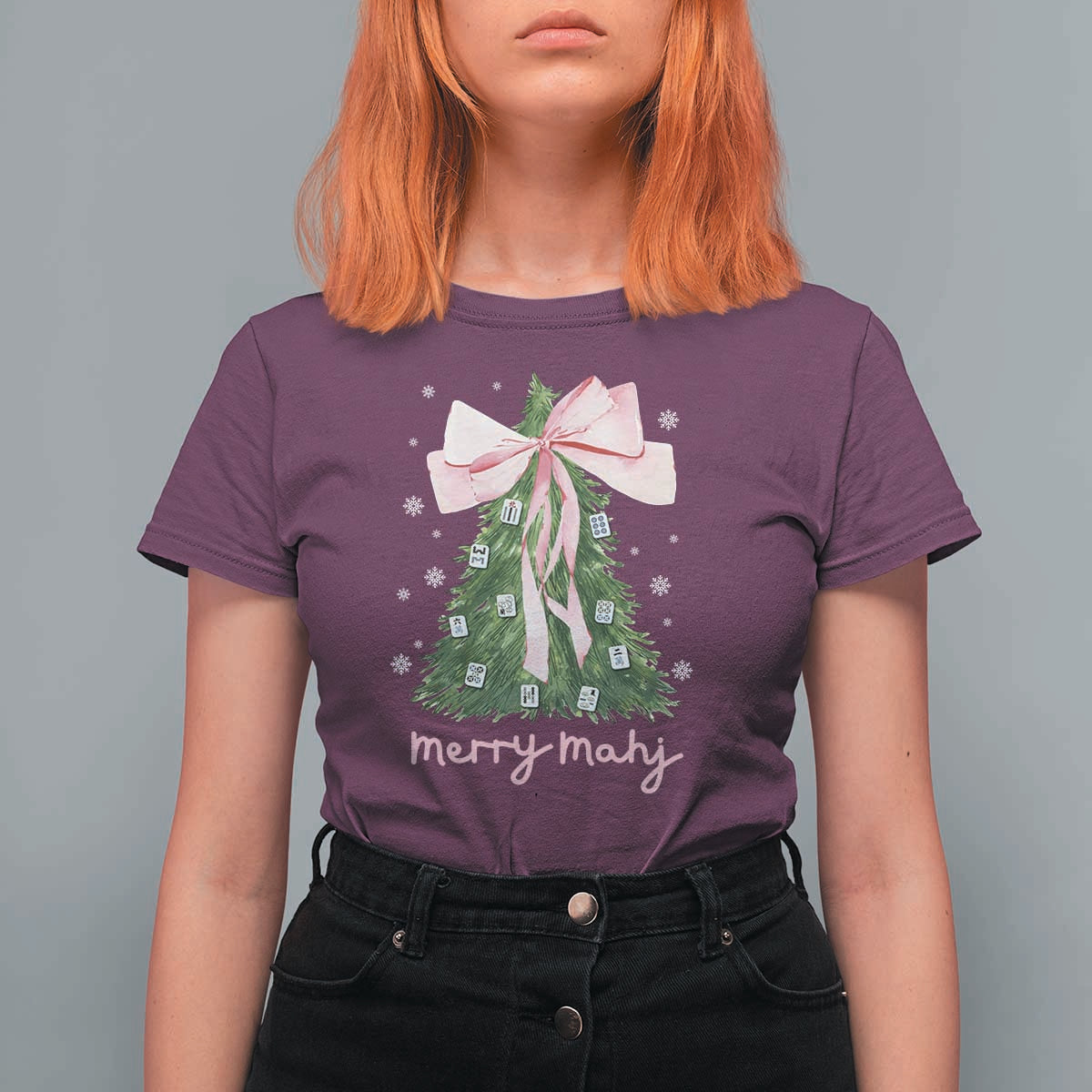 Funny Christmas Mahjong T Shirt For Women Merry Mahj Xmas Tree Gambling Chinese Game - Wonder Print Shop