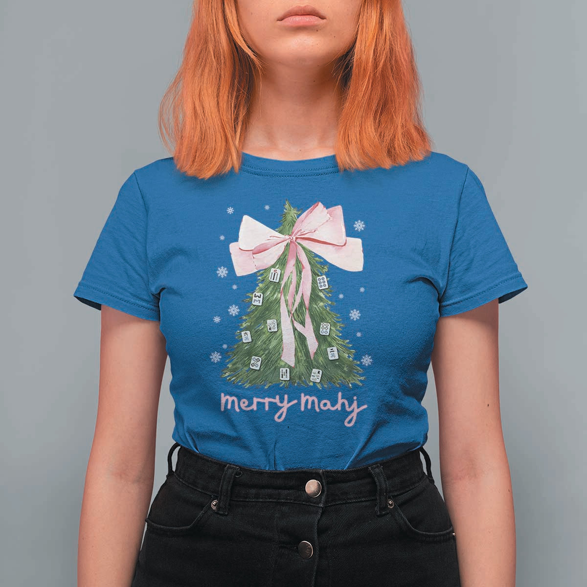 Funny Christmas Mahjong T Shirt For Women Merry Mahj Xmas Tree Gambling Chinese Game - Wonder Print Shop