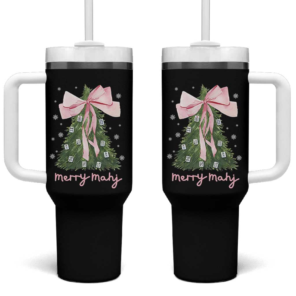 Funny Christmas Mahjong Tumbler With Handle Merry Mahj Xmas Tree Gambling Chinese Game - Wonder Print Shop