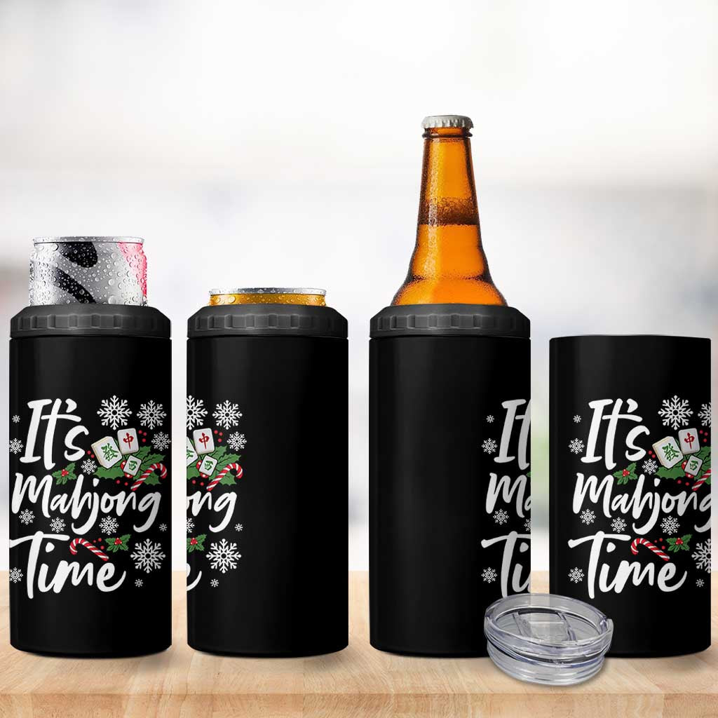 Funny Christmas Mahjong 4 in 1 Can Cooler Tumbler It Is Mahjong Time Gambling Xmas Chinese Game - Wonder Print Shop