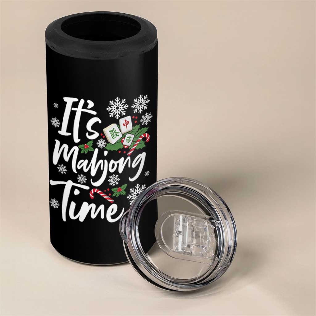 Funny Christmas Mahjong 4 in 1 Can Cooler Tumbler It Is Mahjong Time Gambling Xmas Chinese Game - Wonder Print Shop
