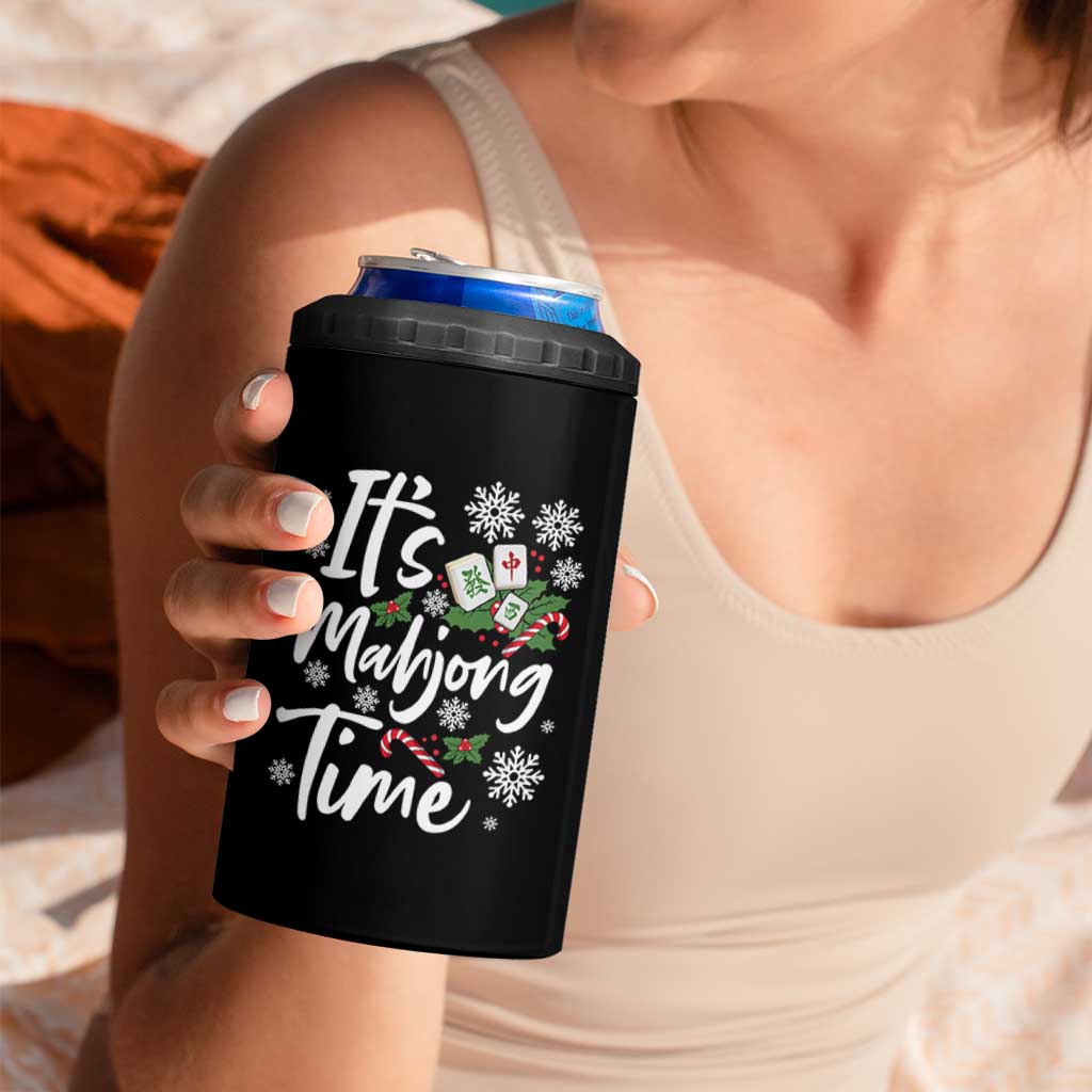 Funny Christmas Mahjong 4 in 1 Can Cooler Tumbler It Is Mahjong Time Gambling Xmas Chinese Game - Wonder Print Shop