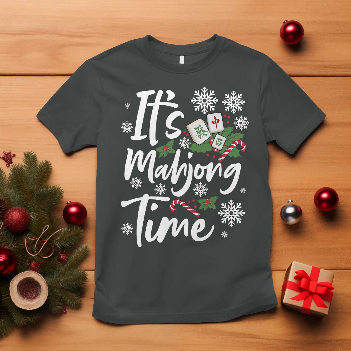Funny Christmas Mahjong T Shirt It Is Mahjong Time Gambling Xmas Chinese Game - Wonder Print Shop