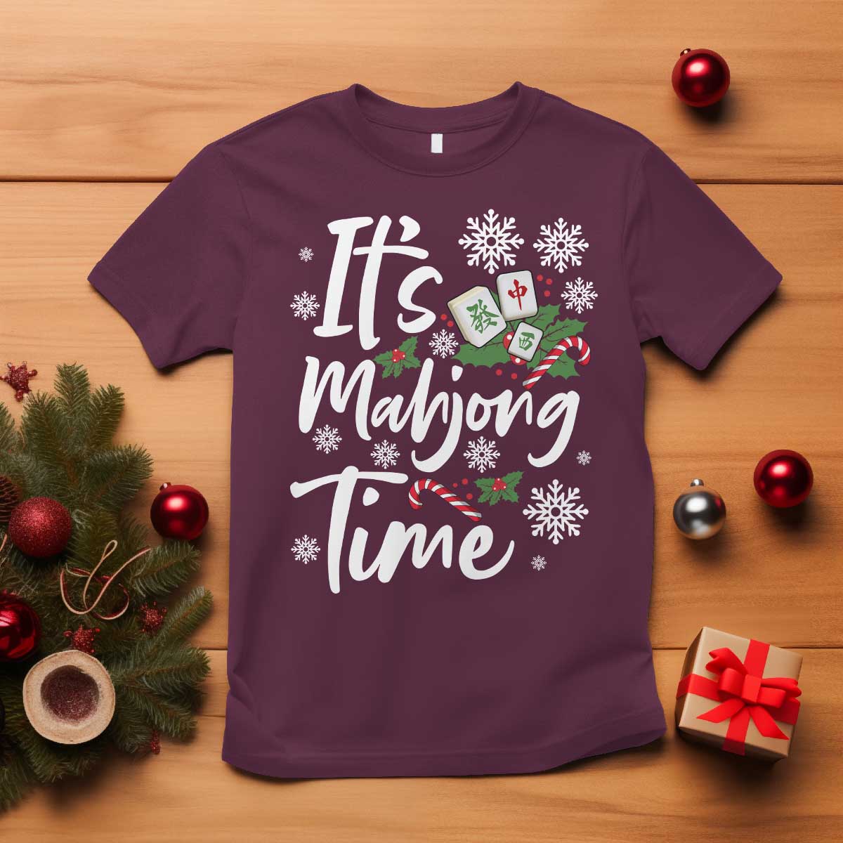 Funny Christmas Mahjong T Shirt It Is Mahjong Time Gambling Xmas Chinese Game - Wonder Print Shop