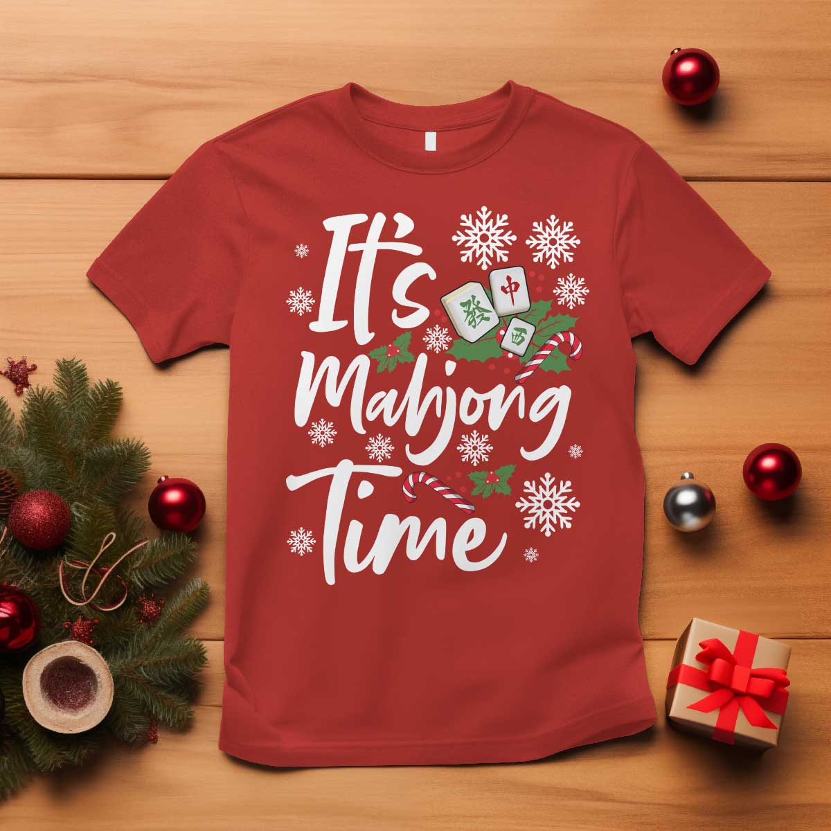 Funny Christmas Mahjong T Shirt It Is Mahjong Time Gambling Xmas Chinese Game - Wonder Print Shop
