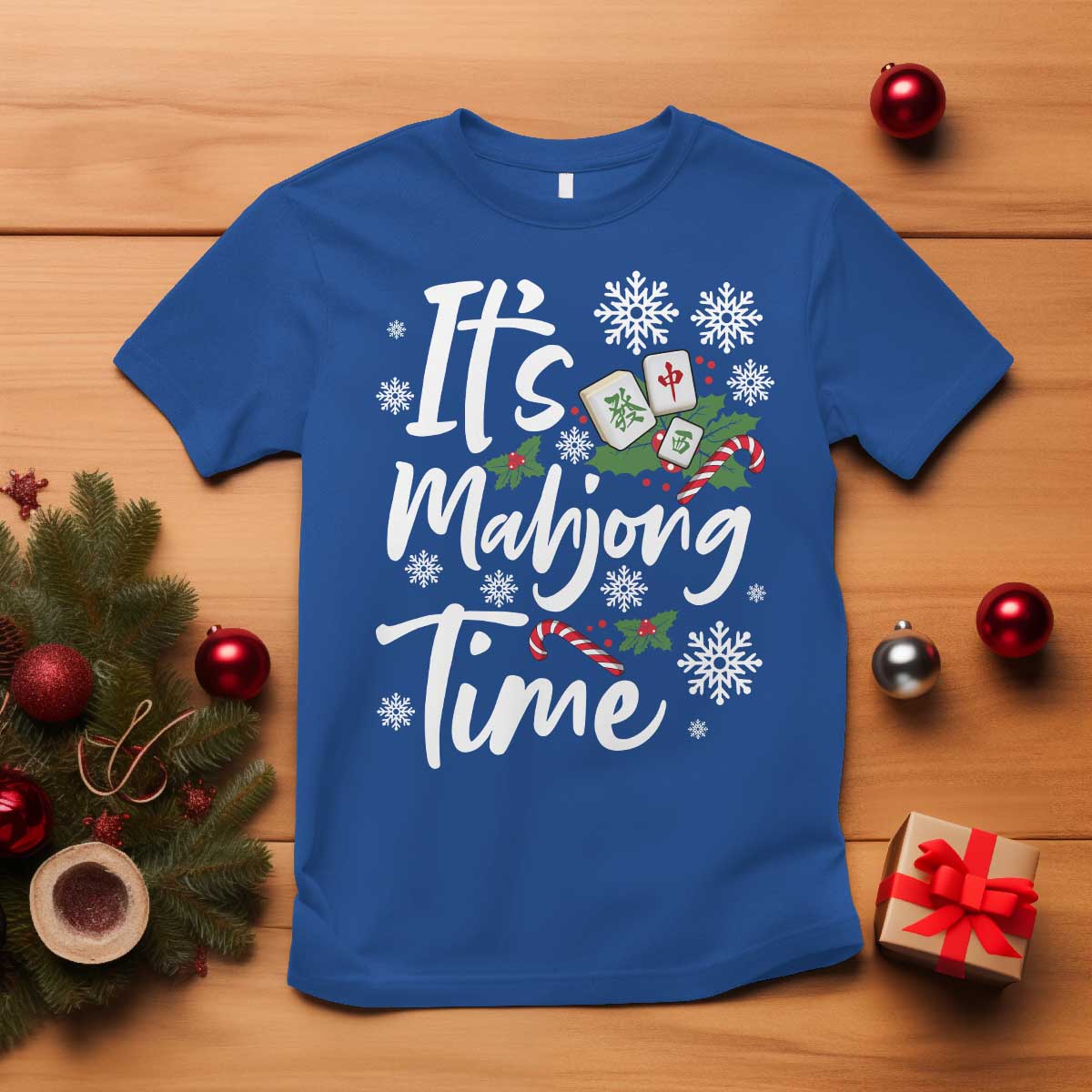 Funny Christmas Mahjong T Shirt It Is Mahjong Time Gambling Xmas Chinese Game - Wonder Print Shop